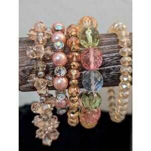 Peach Pink Green Blue Five Crystal Beaded Bracelet Lot